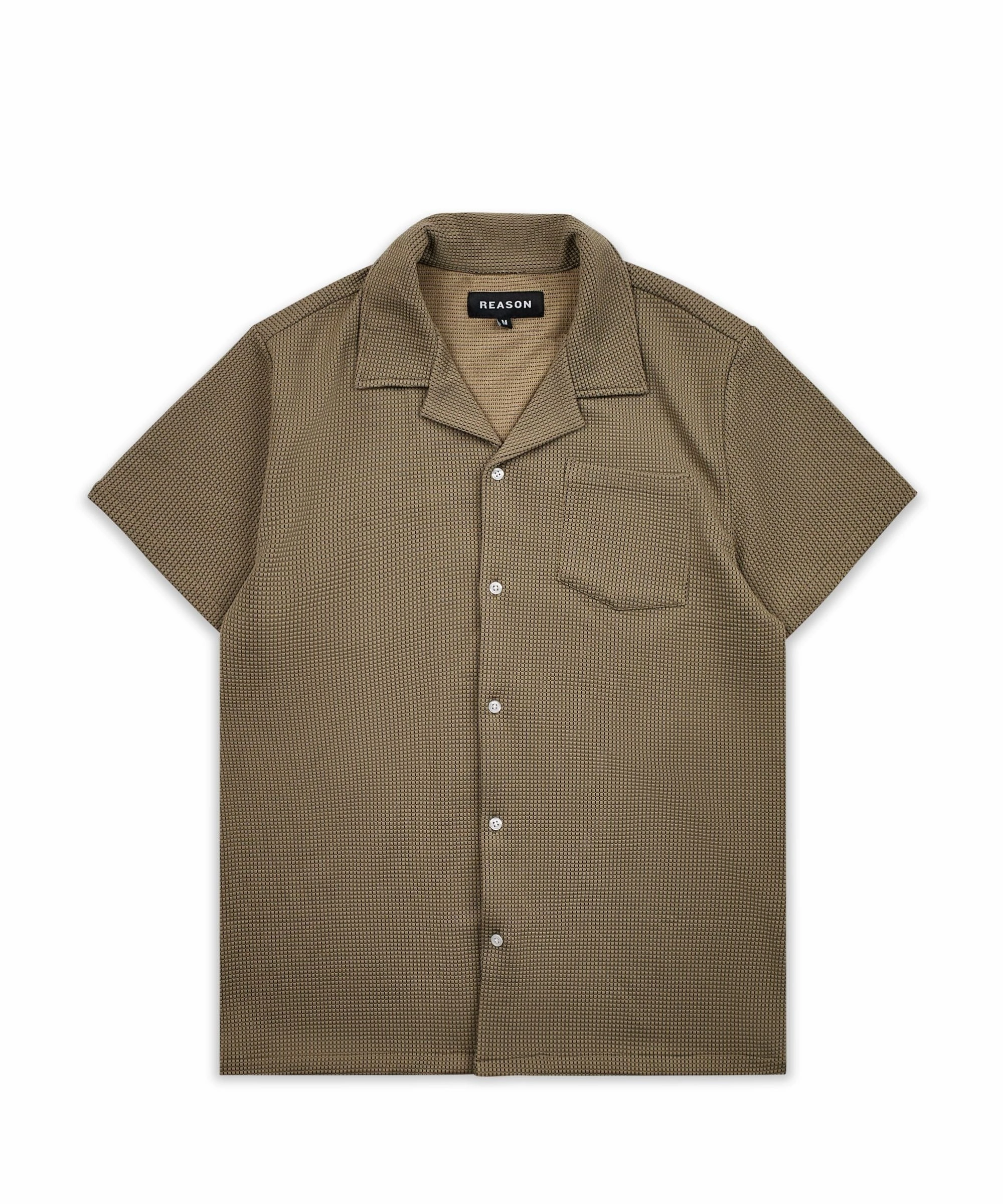 ErgonomicShape Stretch Fit Engineering Textured Short Sleeve Button Down Shirt - Brown