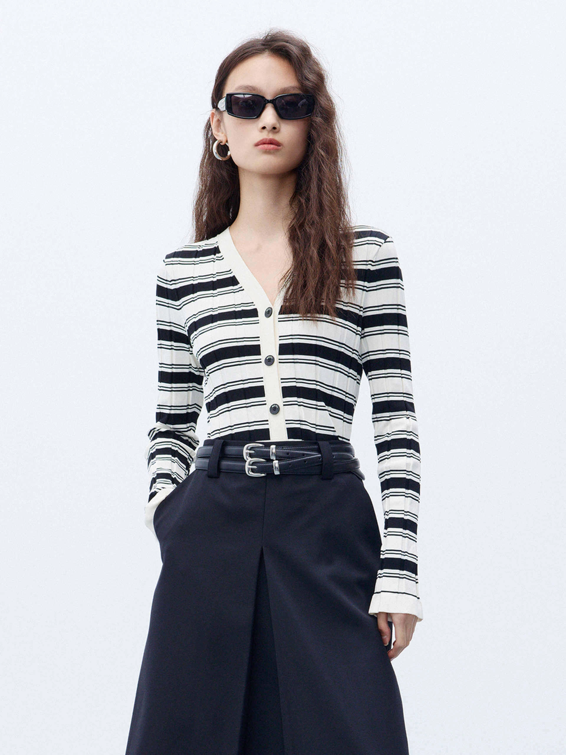 ReflectiveTrims TaglessLabel Textured Stripe Knit Cardigan