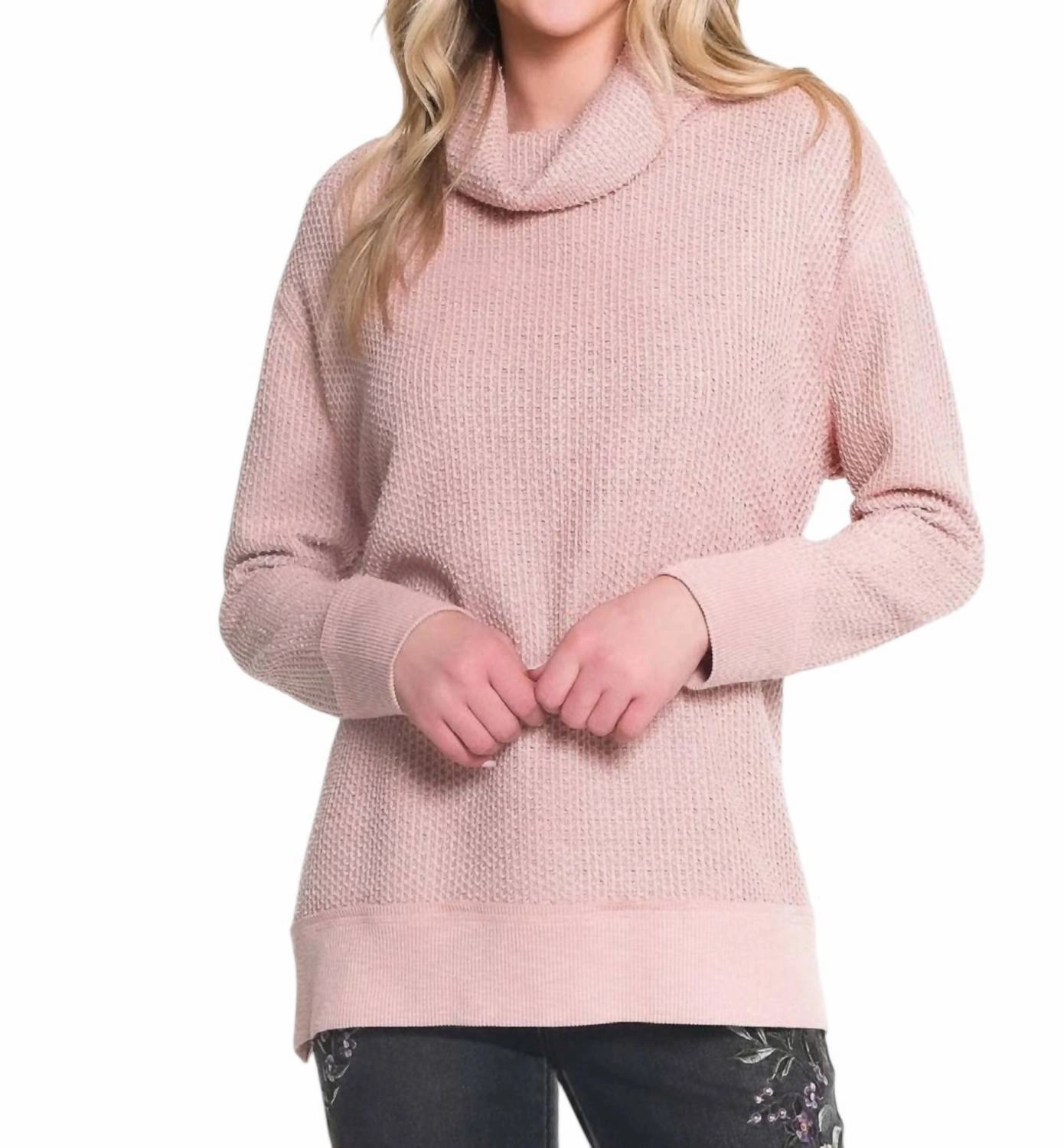Zero Waste Production Cozy Thermal Texturized Knit Turtleneck Top In Blush