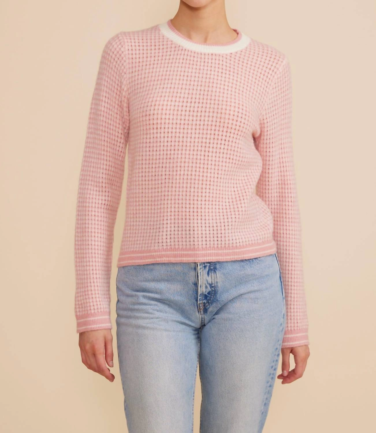 Flexible Drop Shoulder Teya Knit Sweater In Light Pink