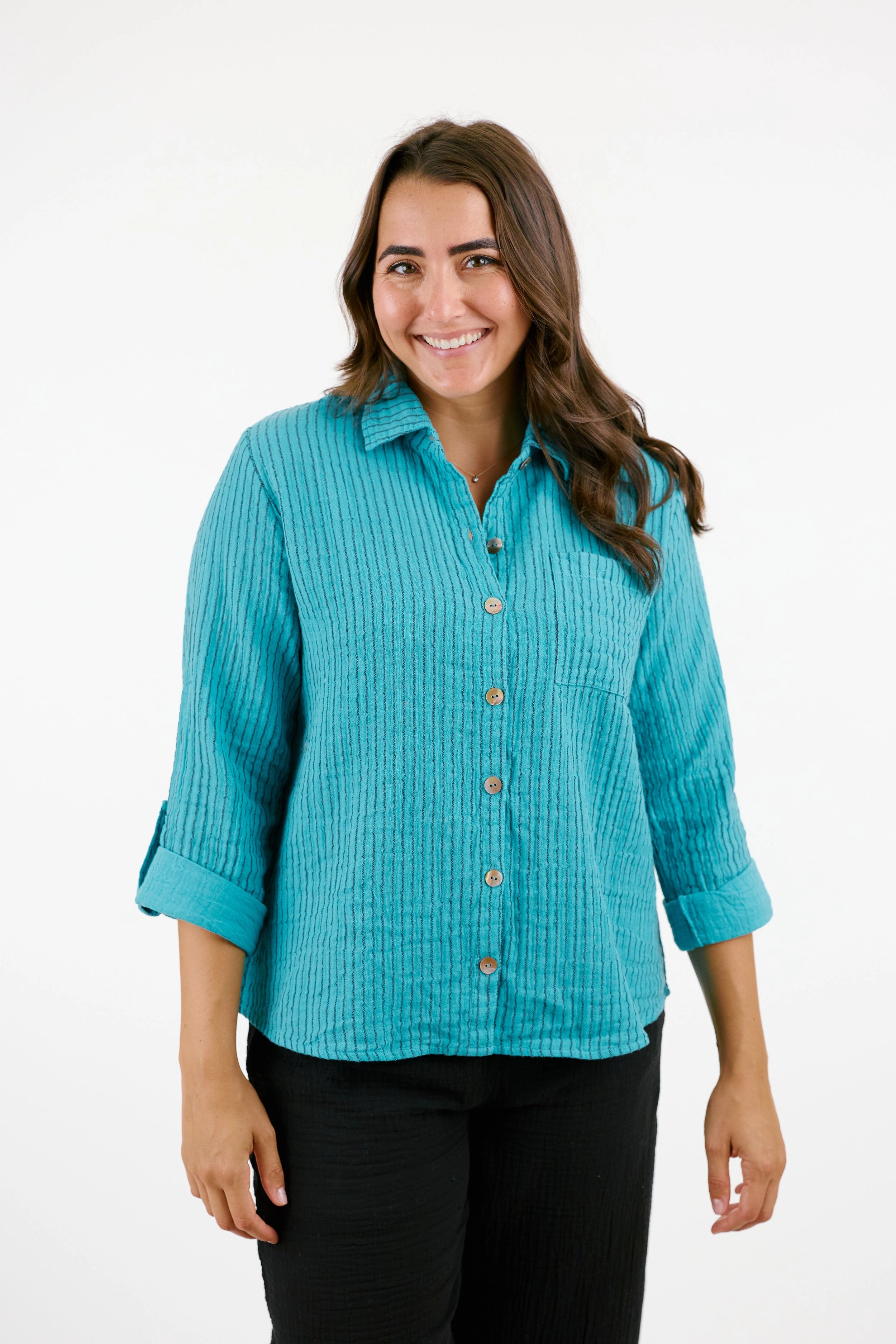 WrinkleFree Weave Fitted Blouse Thalia Shirt
