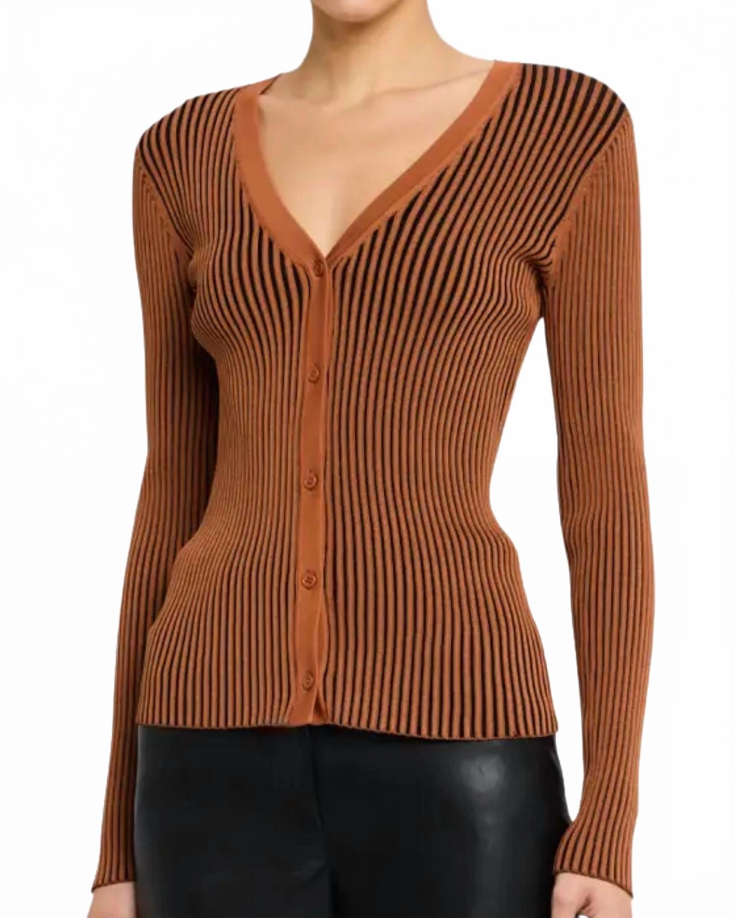 Knit texture Cargo V Neck Sweater In Black/tan