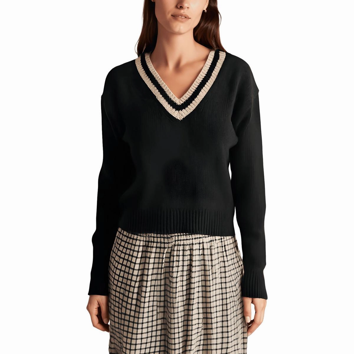 Womens Crop Merino Wool V-Neck Sweater Chunky Yarn