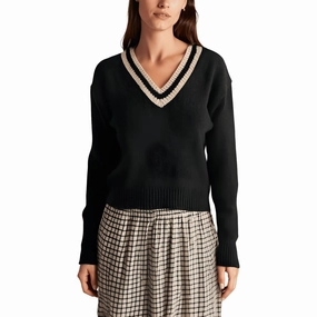Womens Crop Merino Wool V-Neck Sweater Chunky Yarn
