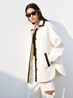 Contrast Tweed Shirt Jacket EasyClean Coating Street Fashion
