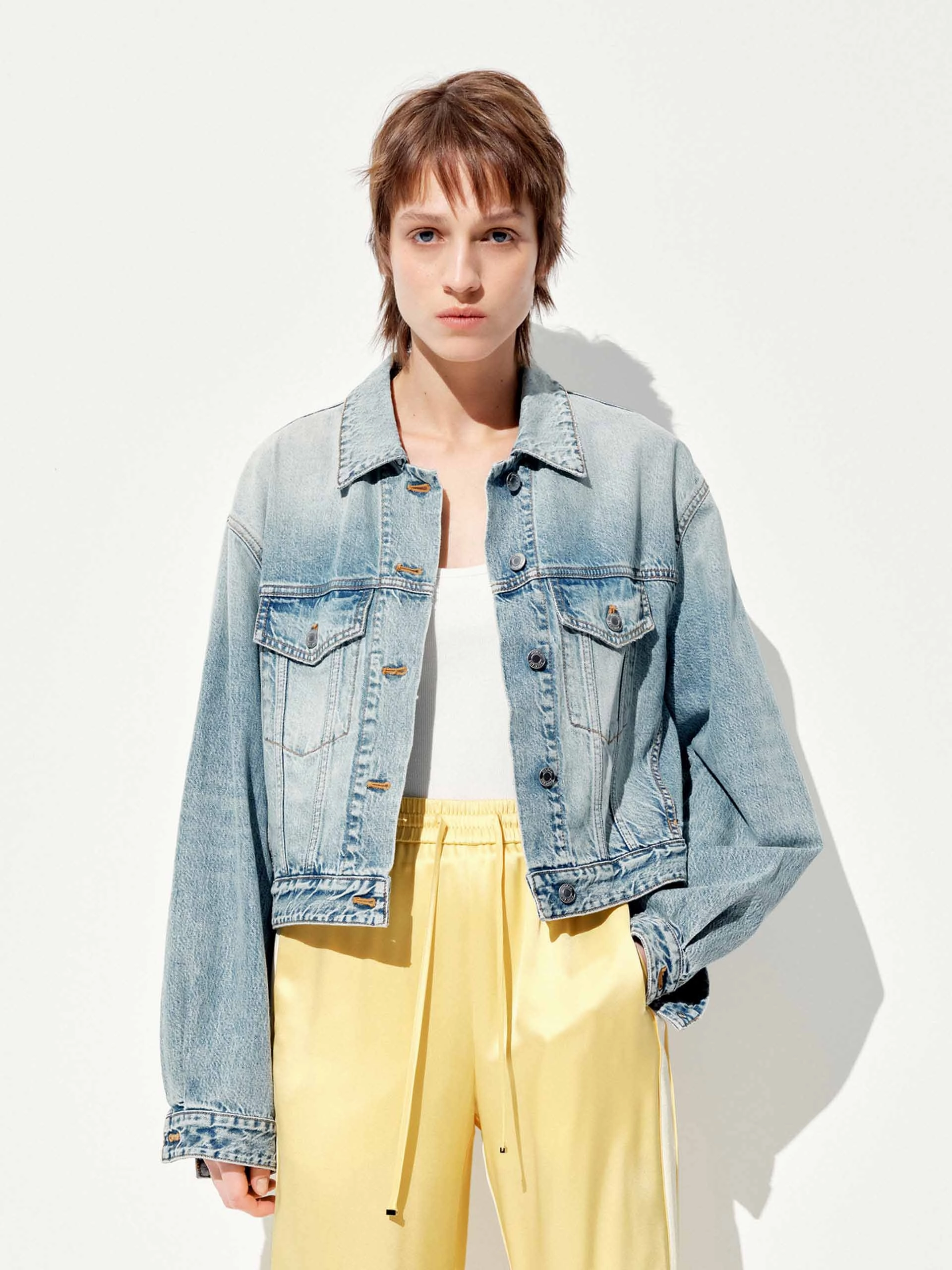 Cropped Cotton Denim Jacket Breathable Technology Travel Ready Look
