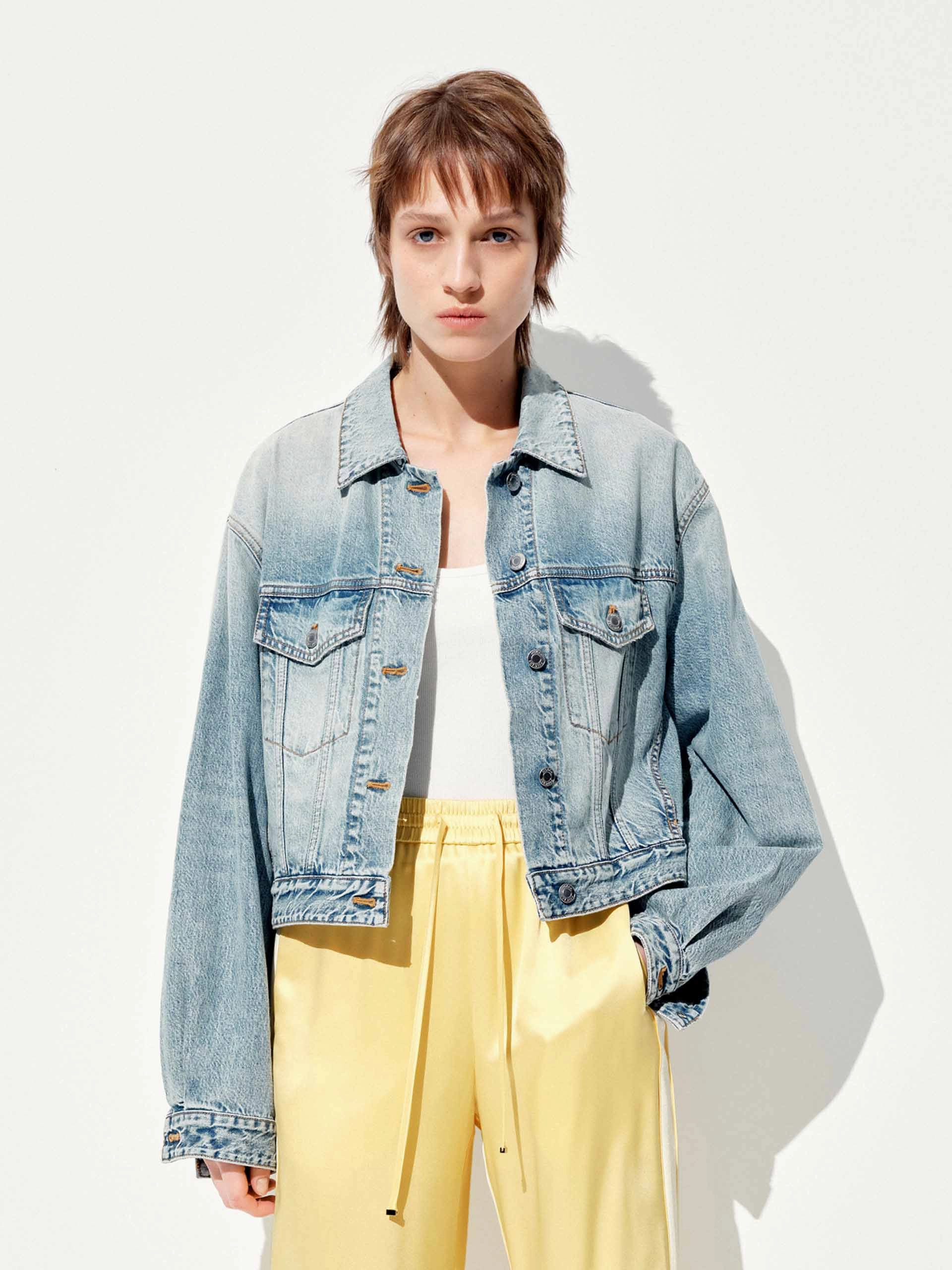 Thermal Insulated Jacket Cropped Cotton Denim Jacket