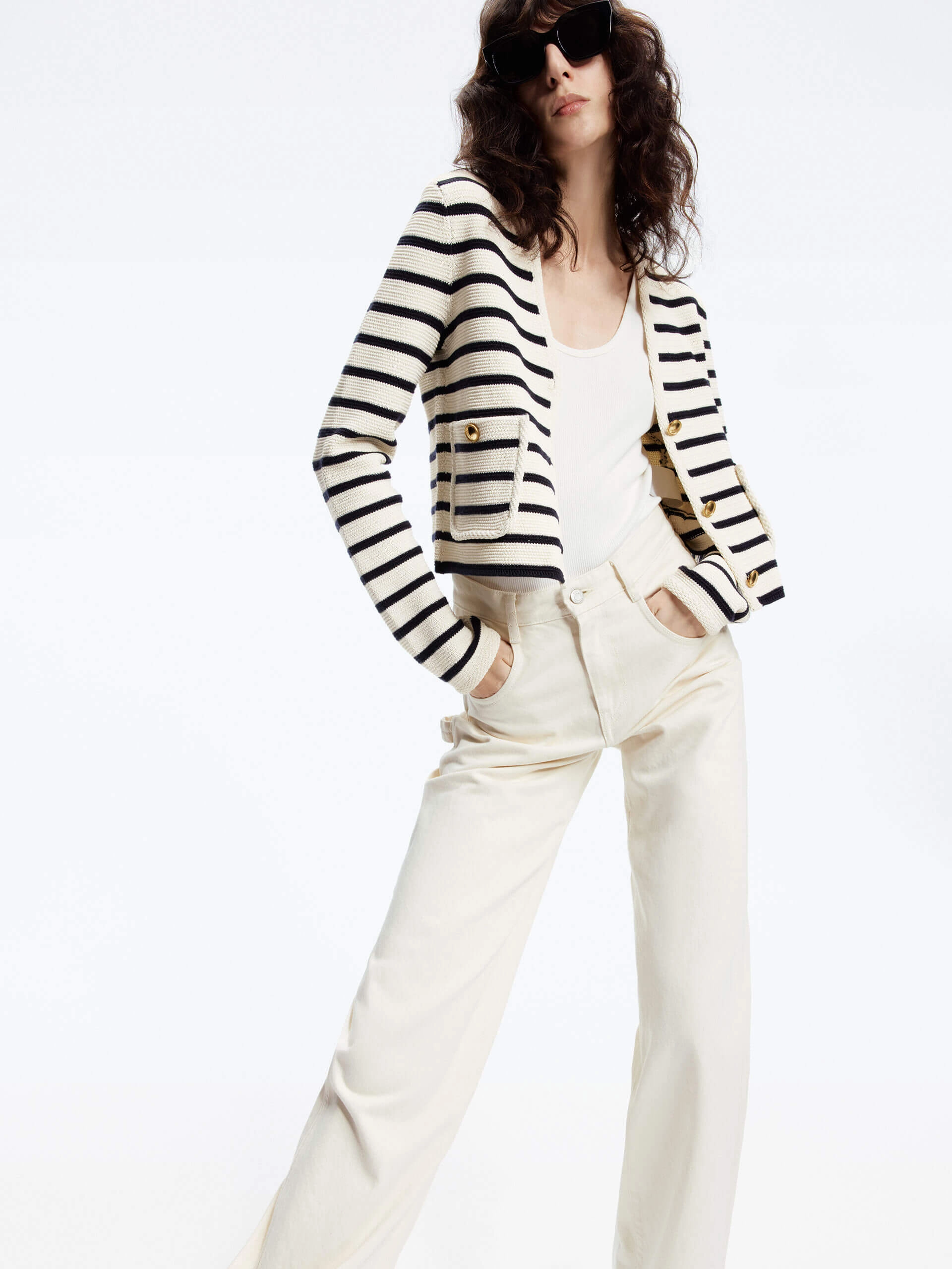 TearResistant Wool Blend Striped Cardigan