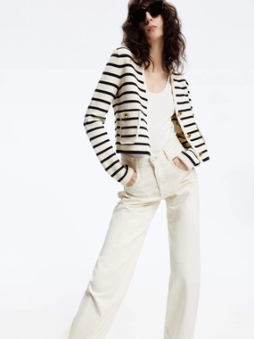 TearResistant Wool Blend Striped Cardigan