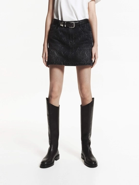 Cooling Fabric Comfy Cut Monogram Denim Skirt