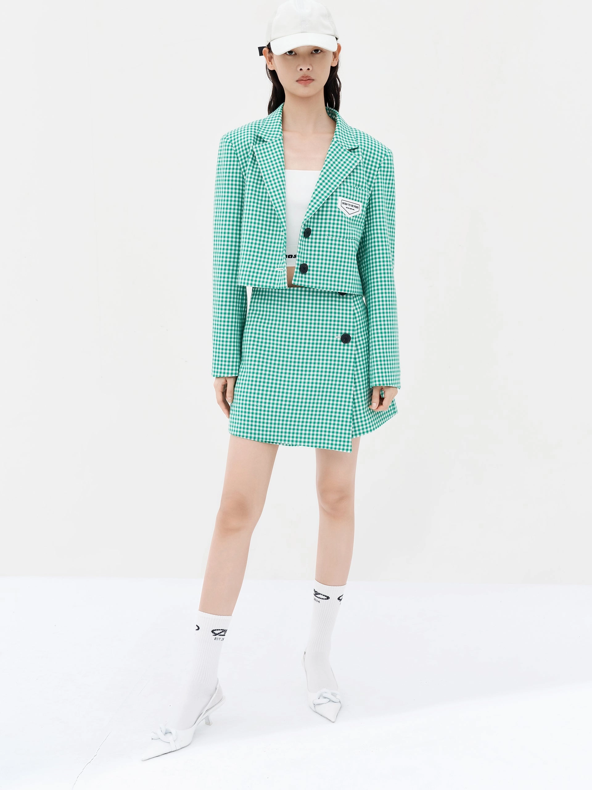 Seamless Design Wool Blend Lapel Crop Suit Jacket