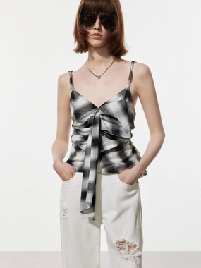 AntiPilling Technology Breathable Underarm Gussets Tie Detail Checkered Top