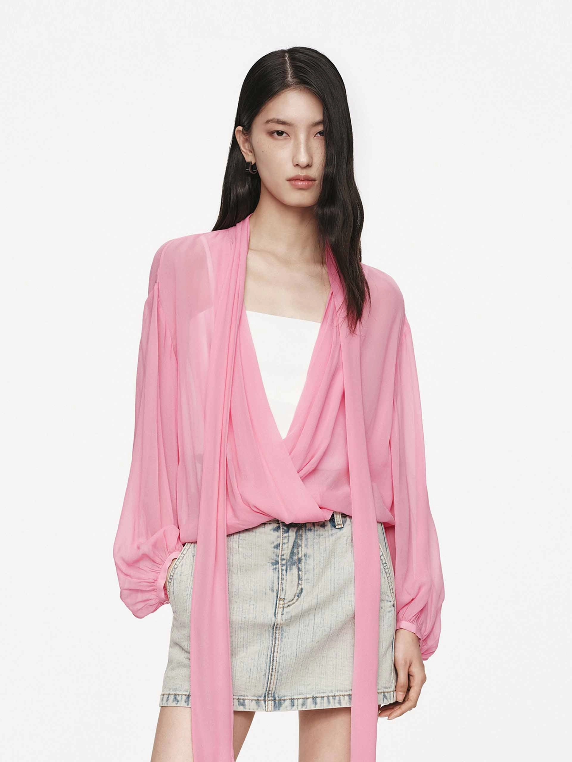 Tie Detail Chiffon Blouse Vintage Shirt