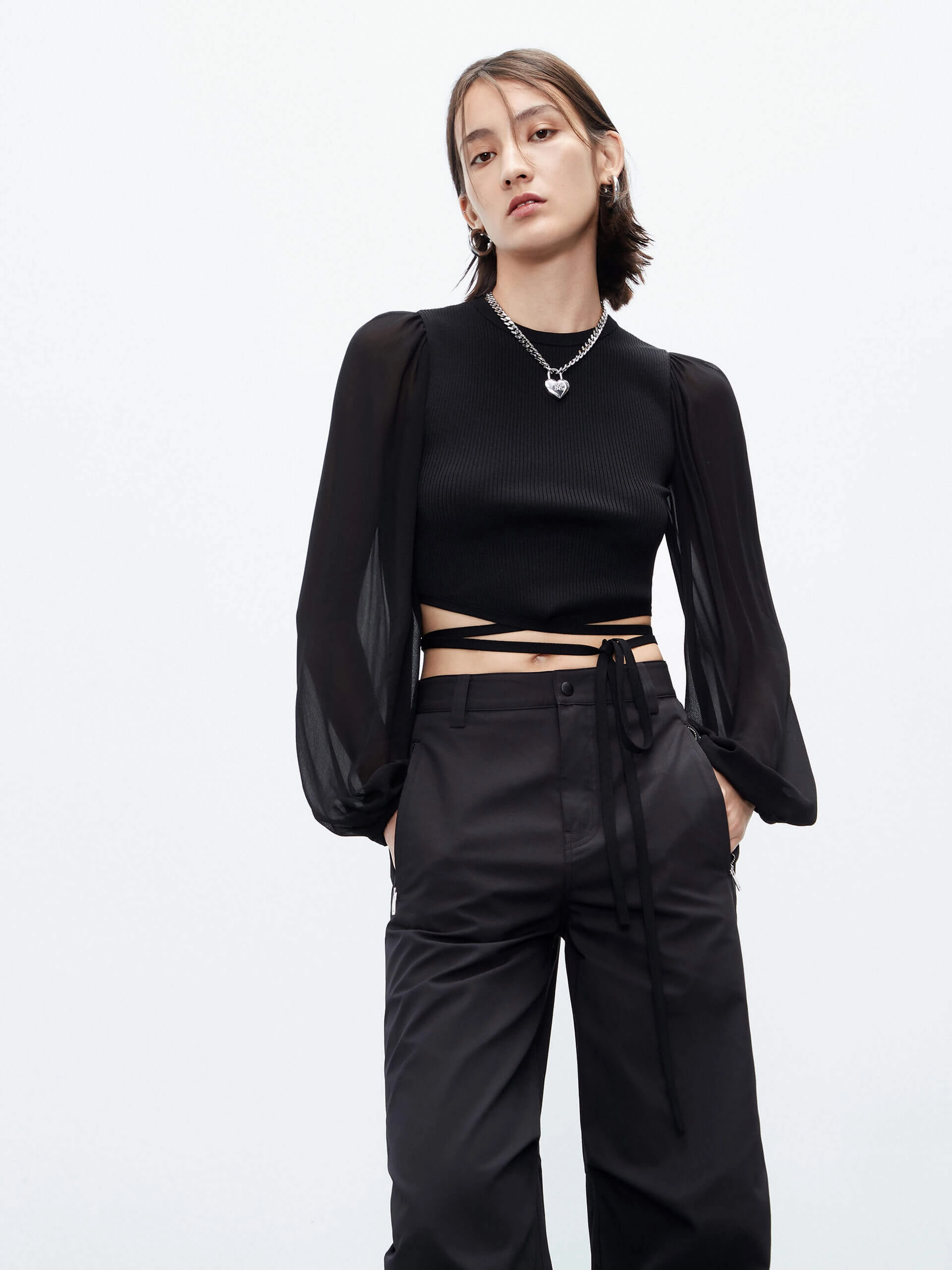 Ribbed Hem Finish Airflow Ventilation Tie Detail Crop Top