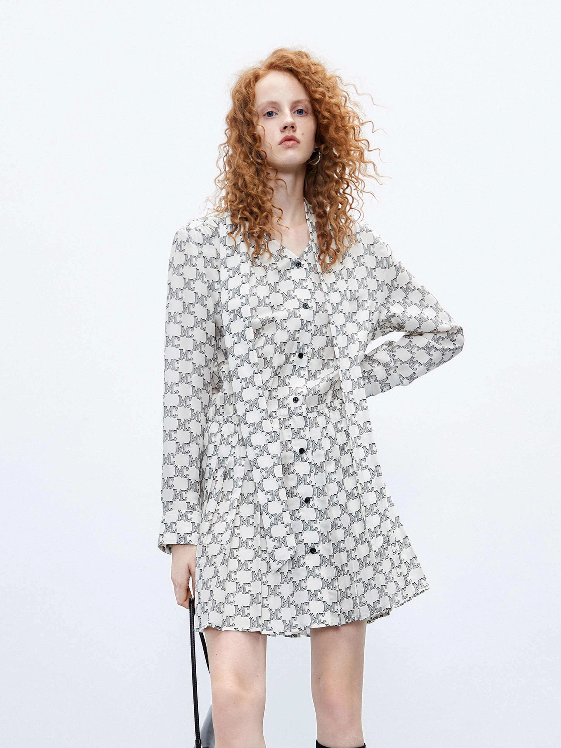 Happy Scent Tie Detail Monogram Dress