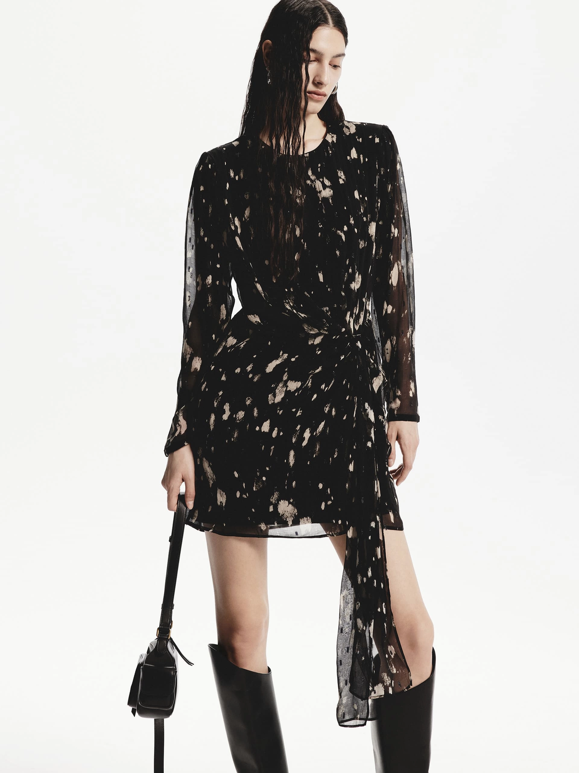 Tie Detail Printed Dress Soft-touch
