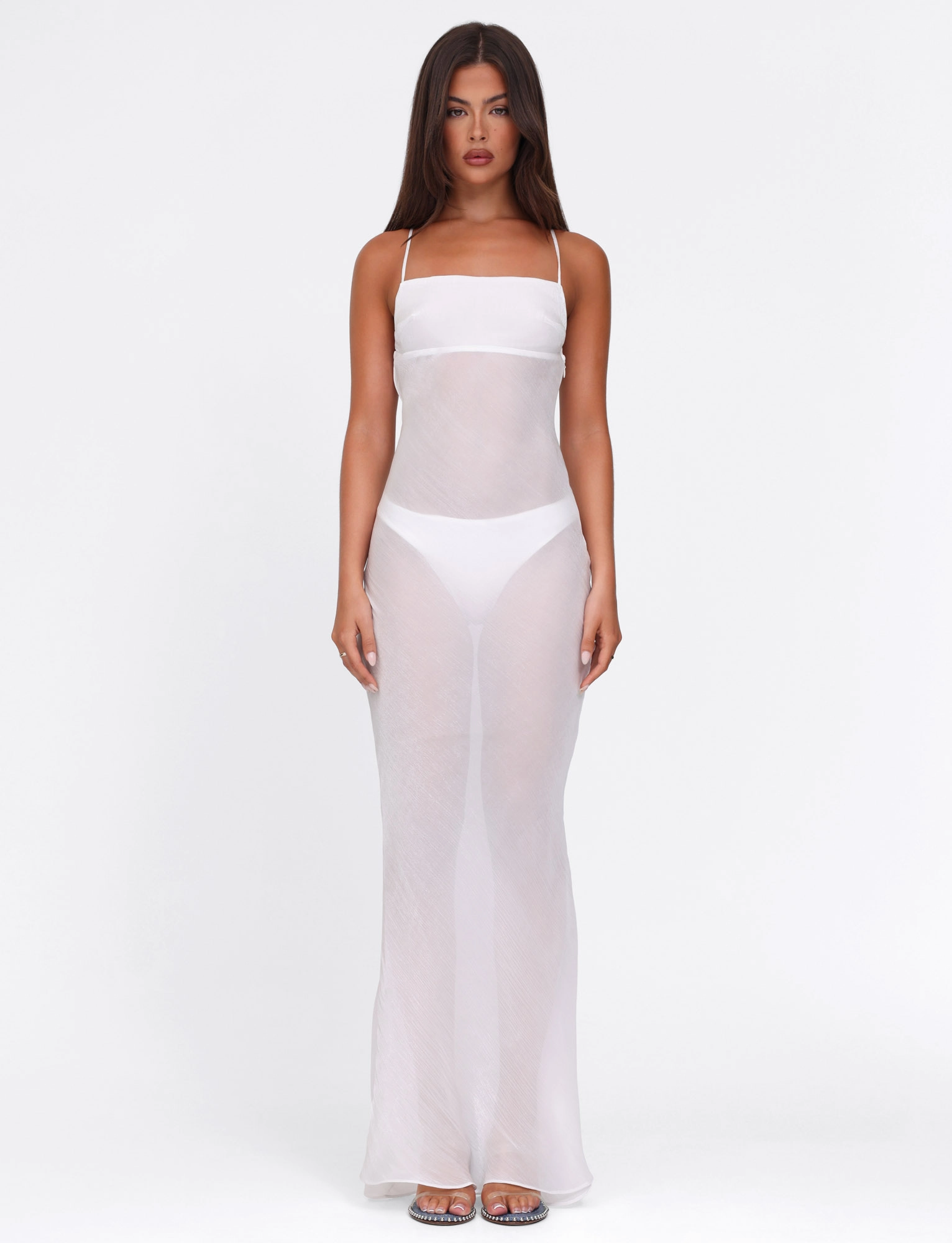 KIAH MAXI DRESS - WHITE : ICE Tonal-Panel High Neck