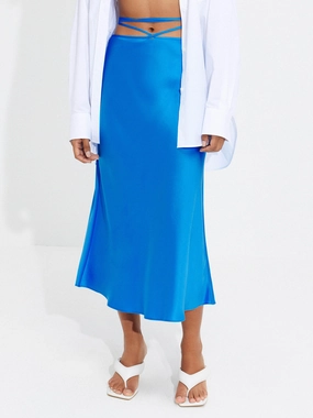 Plaid detail Flexible Motion Tie Waist Midi Skirt