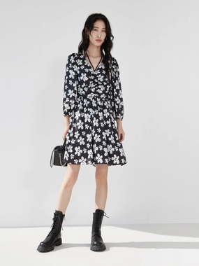 Pleated Floral Print Dress Chic Style