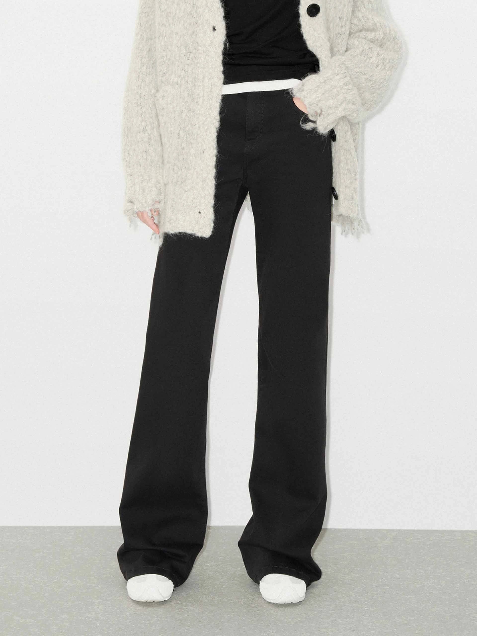 Cotton Blend Black Flared Jeans High Rise