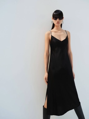 Rhinestones Detail Silk Dress Gentle Aesthetic