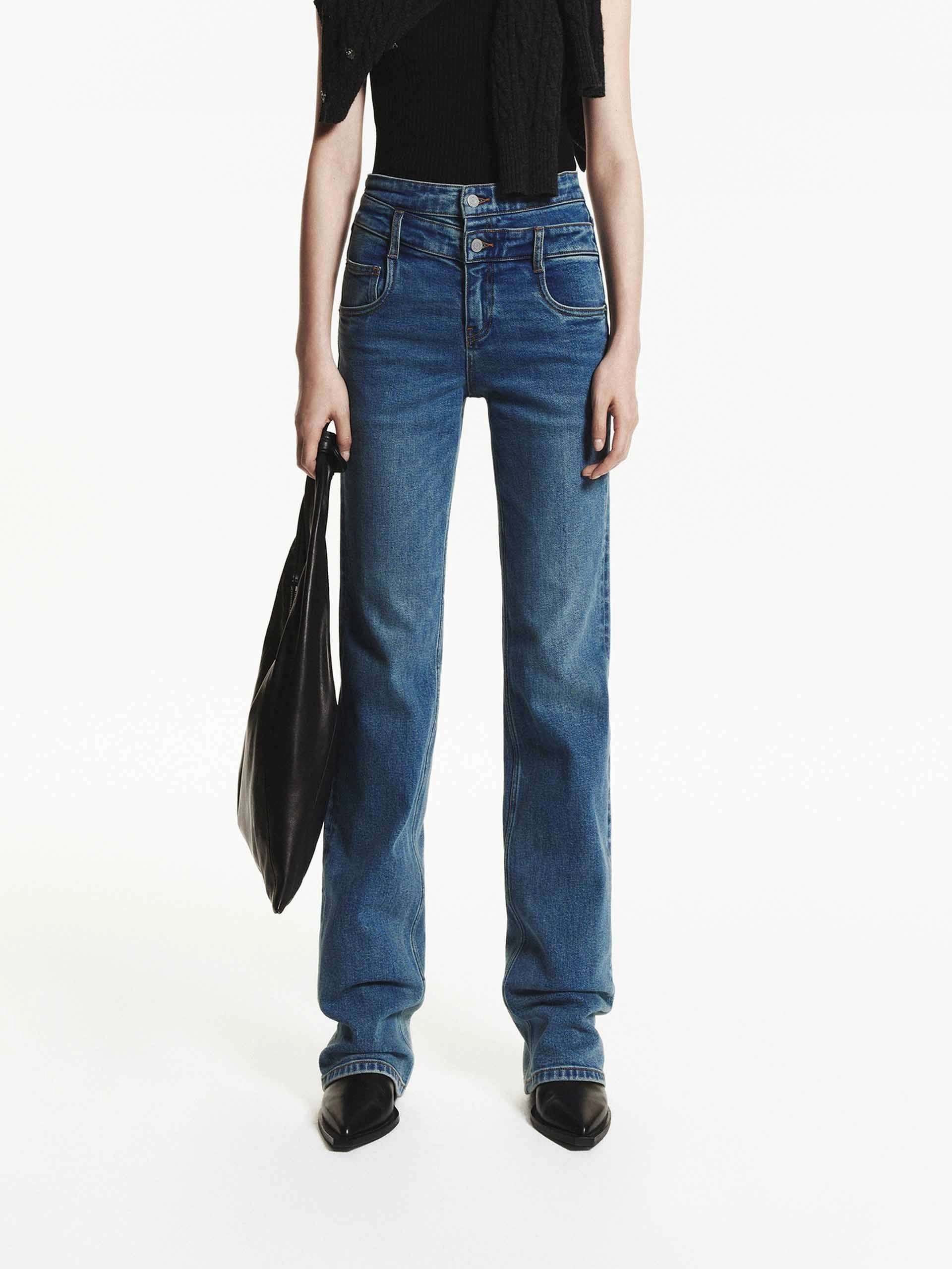 Double Waist Straight Jeans Trend Design Simple Comfort