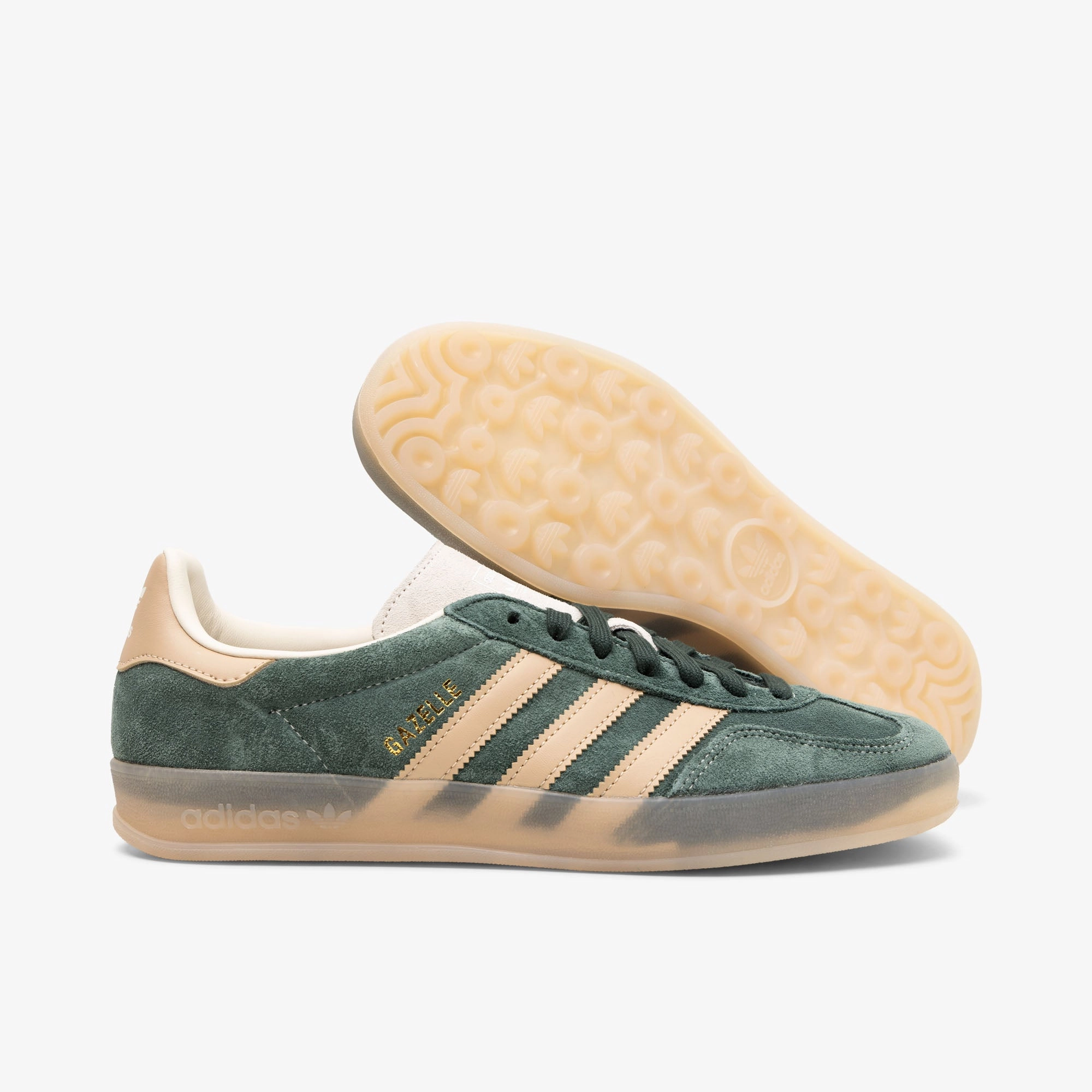 Heat Sealed Overlays Soft Collar adidas Originals Gazelle Indoor Shadow Green / Warm Sandstone - Wonder White
