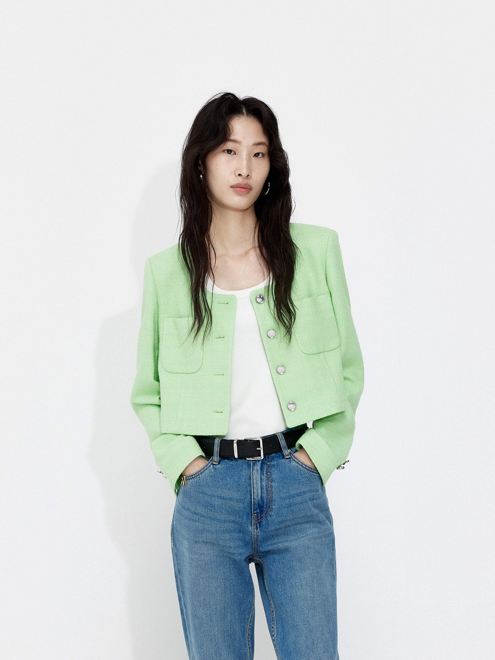 Cropped Boxy Texture Jacket Lightweight Thermal