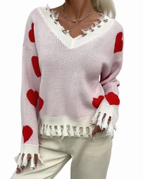 Soft and Cozy Knit Everyday Comfort Wear Touch My Heart Sweater In Red
