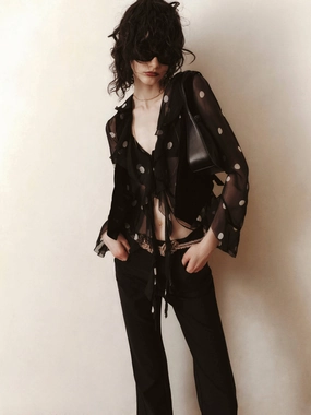 AthleisureCompatible Ruffle Detail Sheer Shirt