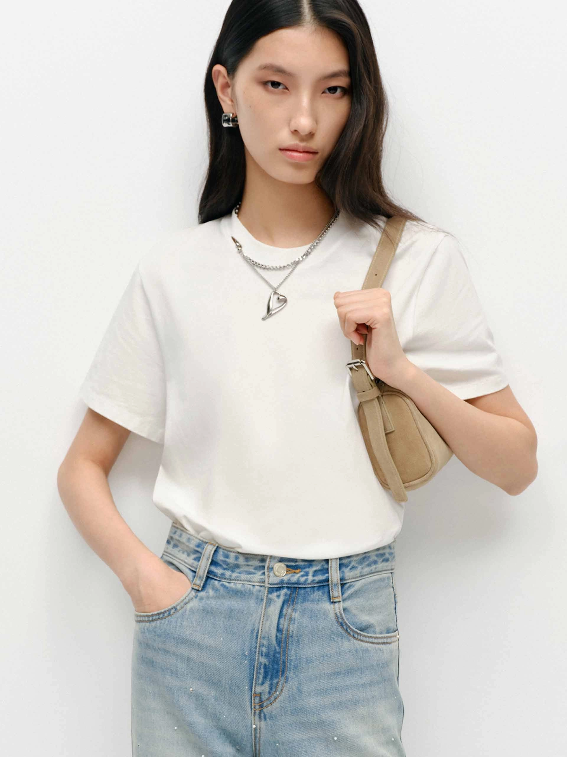 Affordable accessibility Daily Outfit Cutout Neck Cotton T-shirts