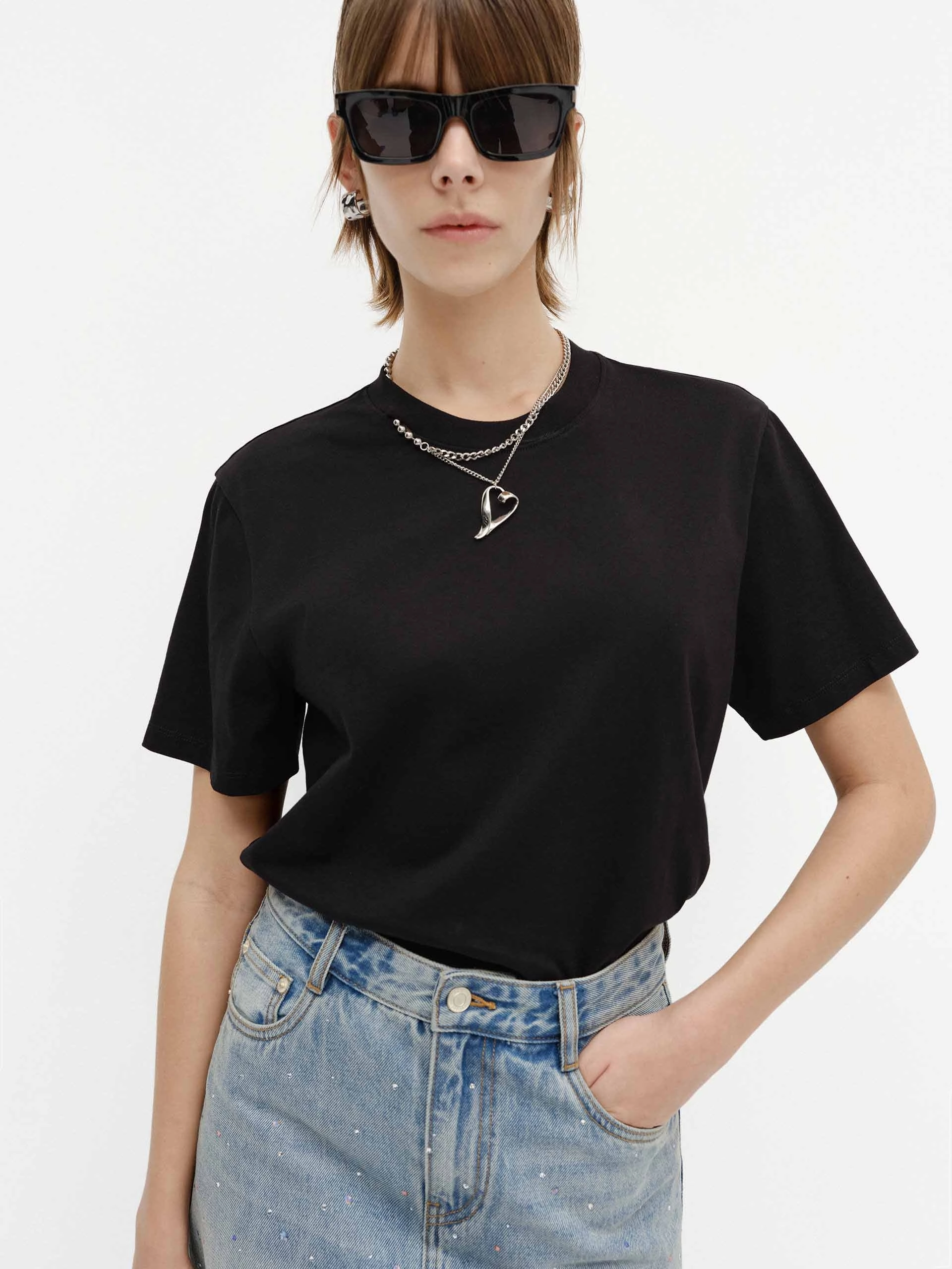 Cutout Neck Cotton T-shirts informal gathering