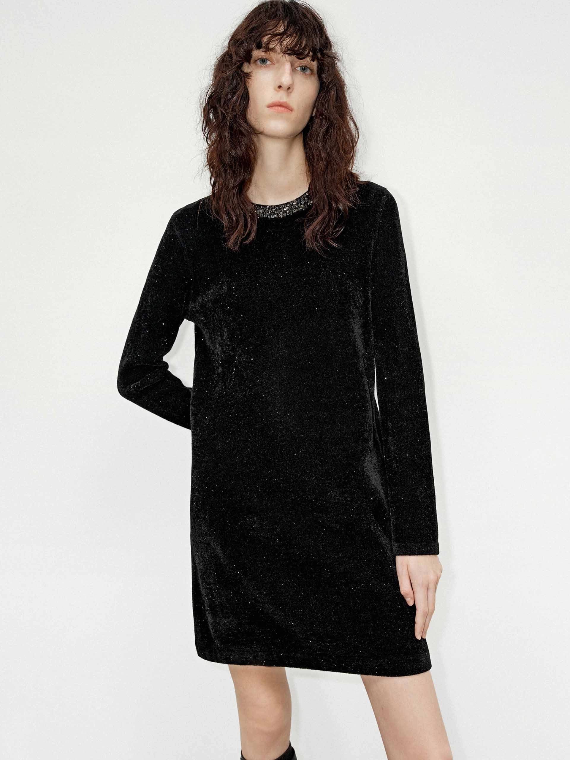 One Piece Look Versatile Style Wear Sequin Collar Mini Dress