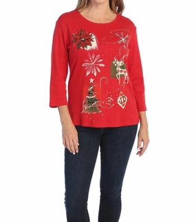 Fashionable Look Treasures Printed Cotton Top In Red