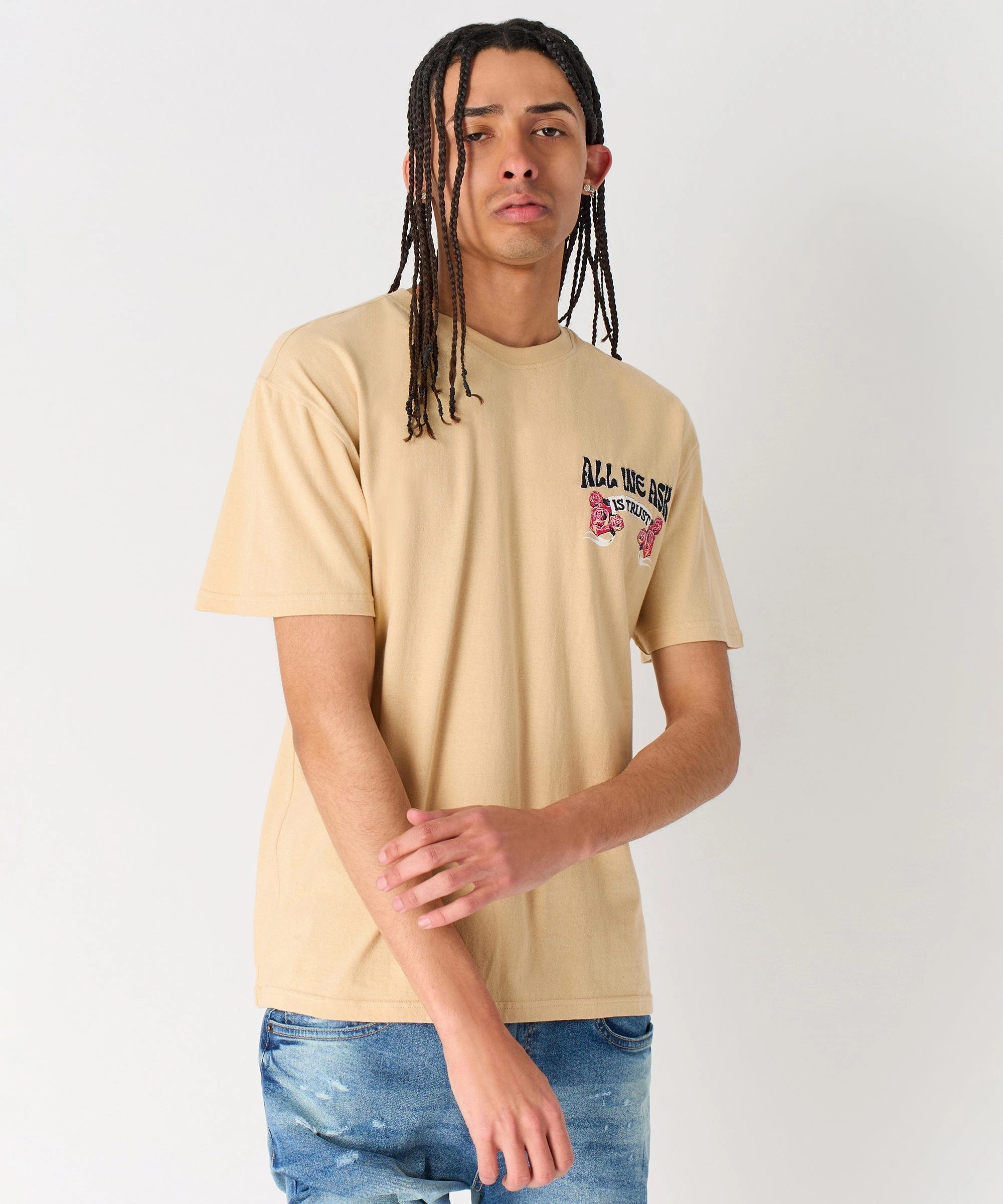 Antimicrobial Finish Simple Pullover Trust Short Sleeve Tee - Khaki