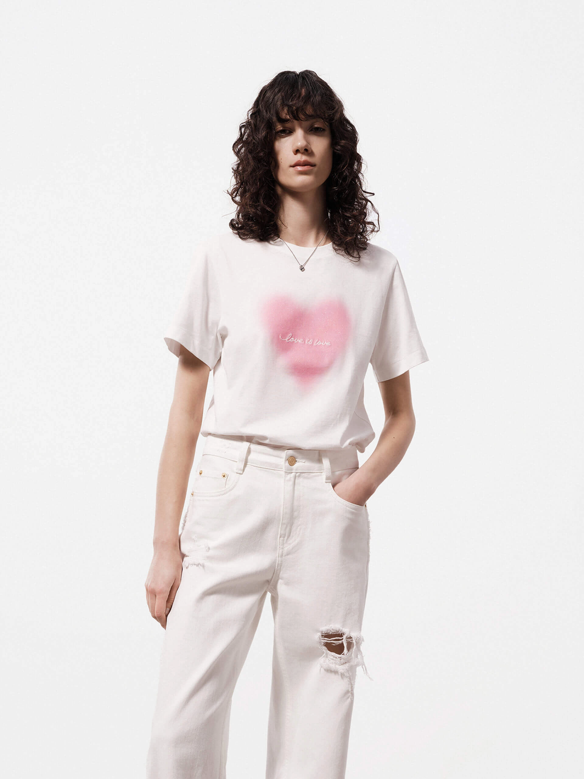 Cotton Heart Print T-shirt Smart Comfort