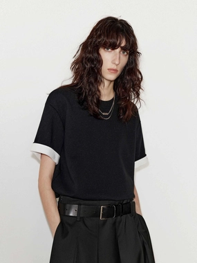 Turn Up Detail Regular T-shirt Minimalist fashion SoftenedTexturedWeave