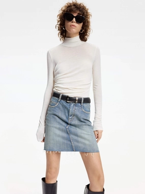 Turtleneck Pleated Detail Top BreathableMeshPanel FlexibleMobility