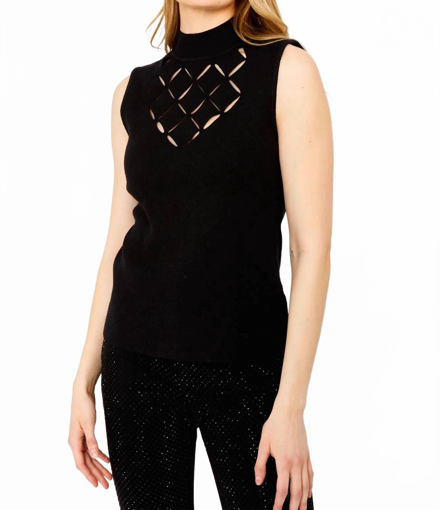 Knit Sleeveless Top In Black Winter Knit Layer