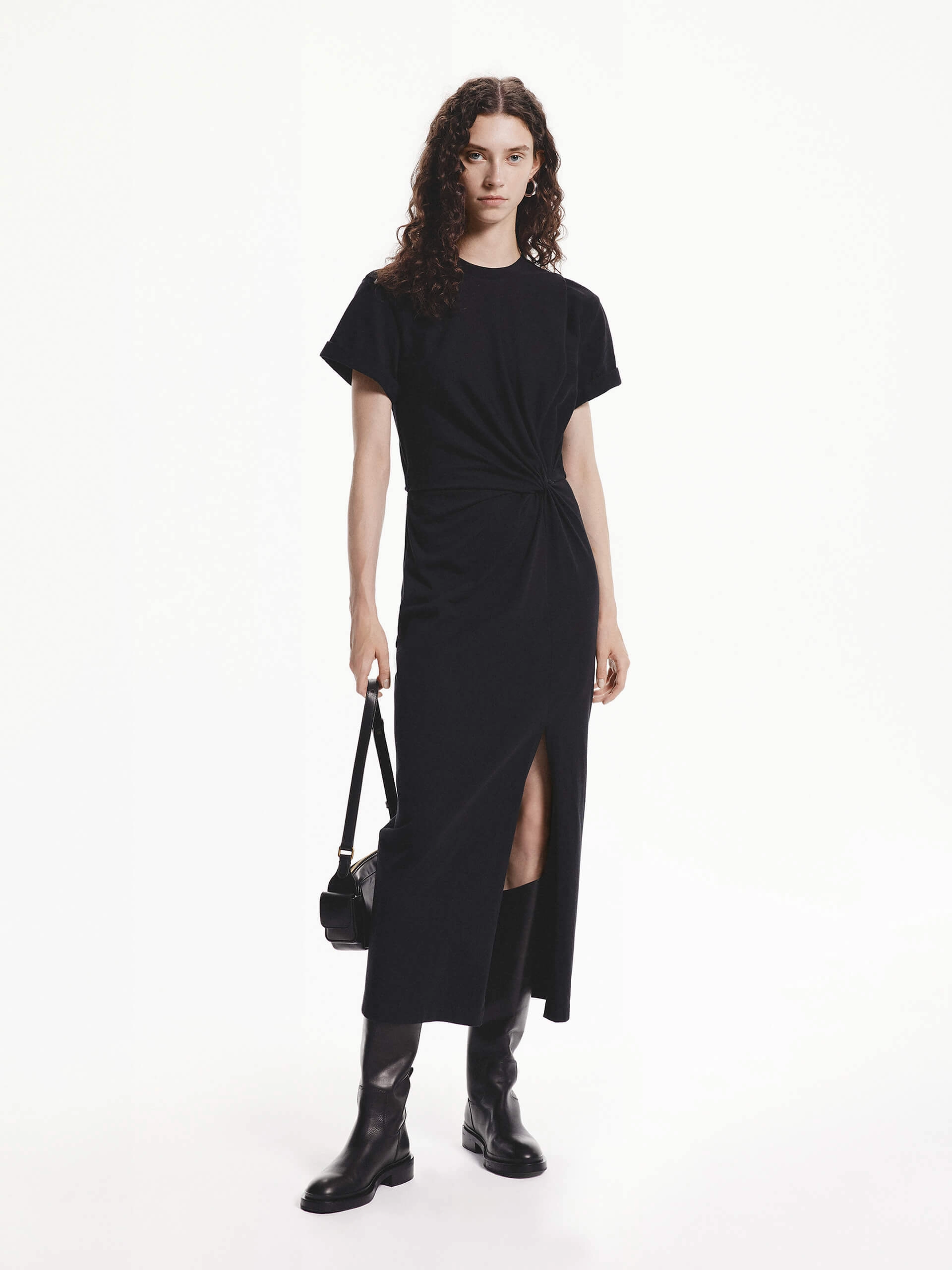 Silky Form Twist Detail Midi Dress