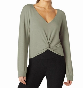 Layering Essential Twist Up Reversible Pullover Sweater In Grey Sage