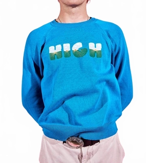 High Raglan Sleeve Sweater In Cyan Microfiber Insulation light layering