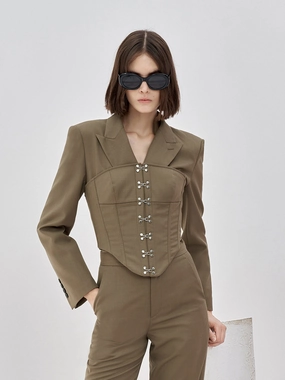 Laser Cut Vents Two Piece Cropped Blazer