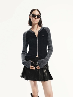 VNeckline Two Tone Knitted Cardigan