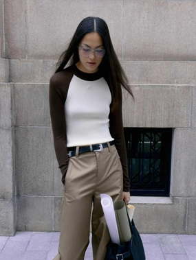 Two Tone Knitted Top Relaxed Look