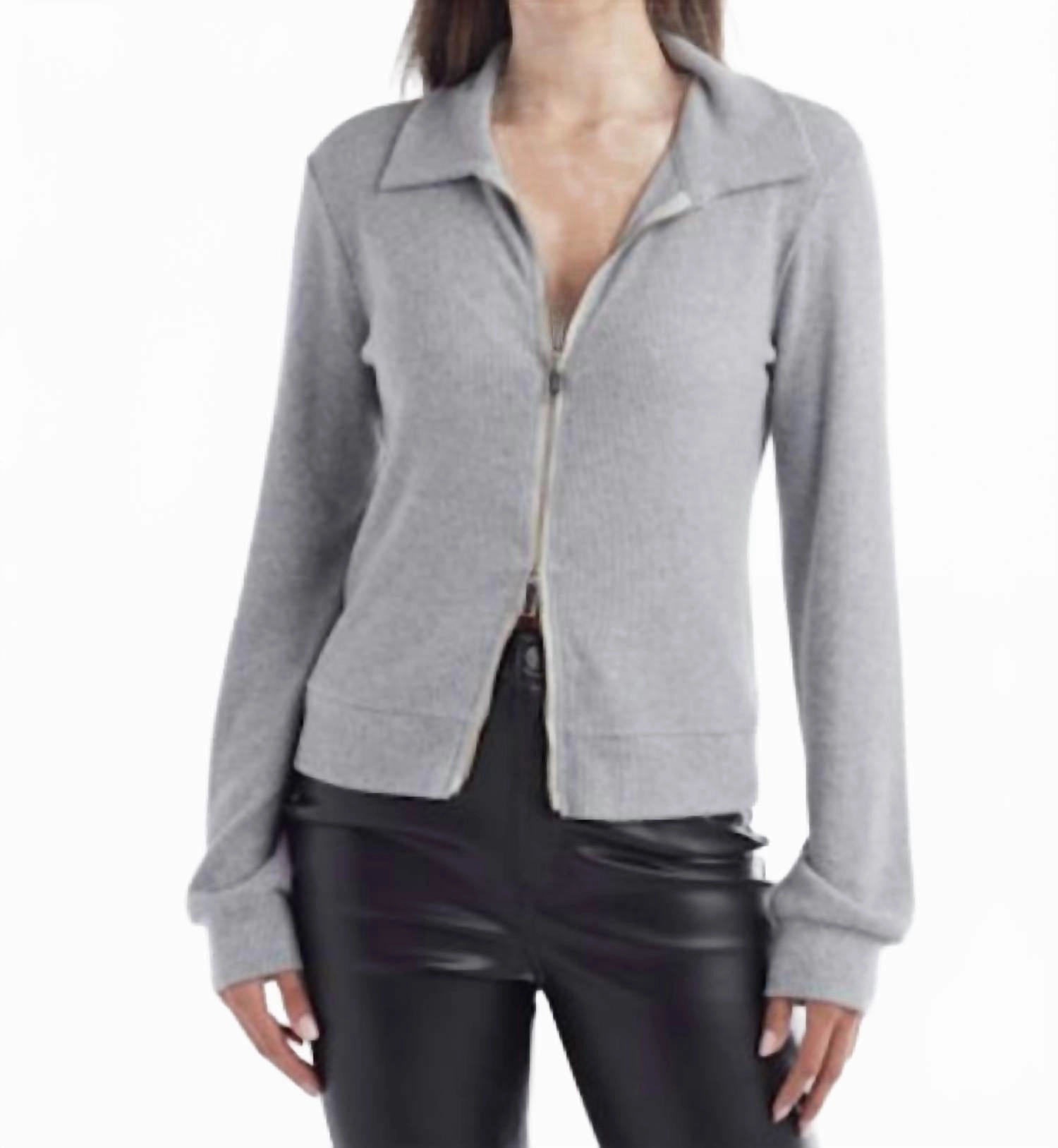 Two Way Zip Sweater In Gray Essential Knit Style Cozy Knit Fit