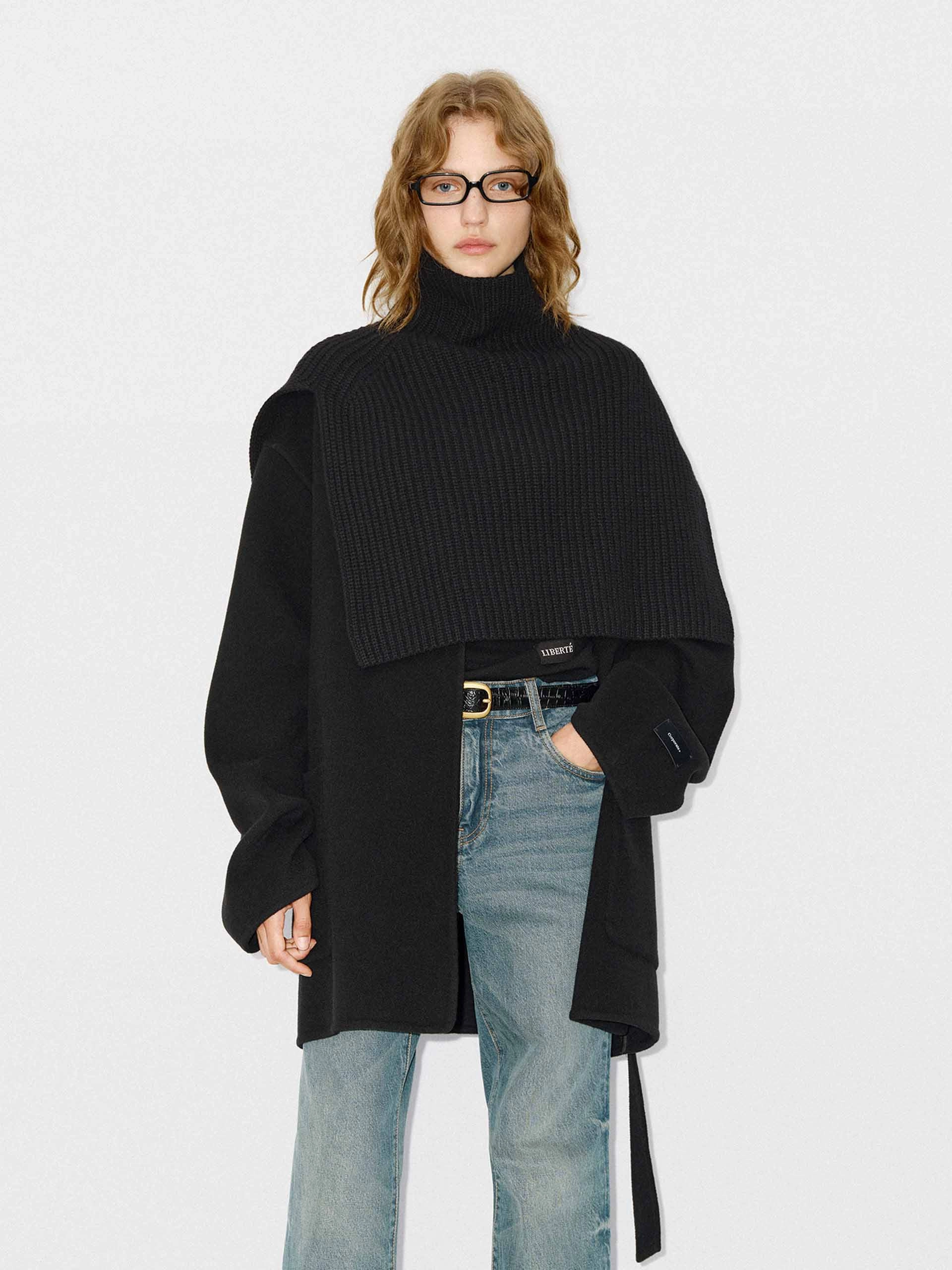Merino Wool Scarf Coat Insulated Design