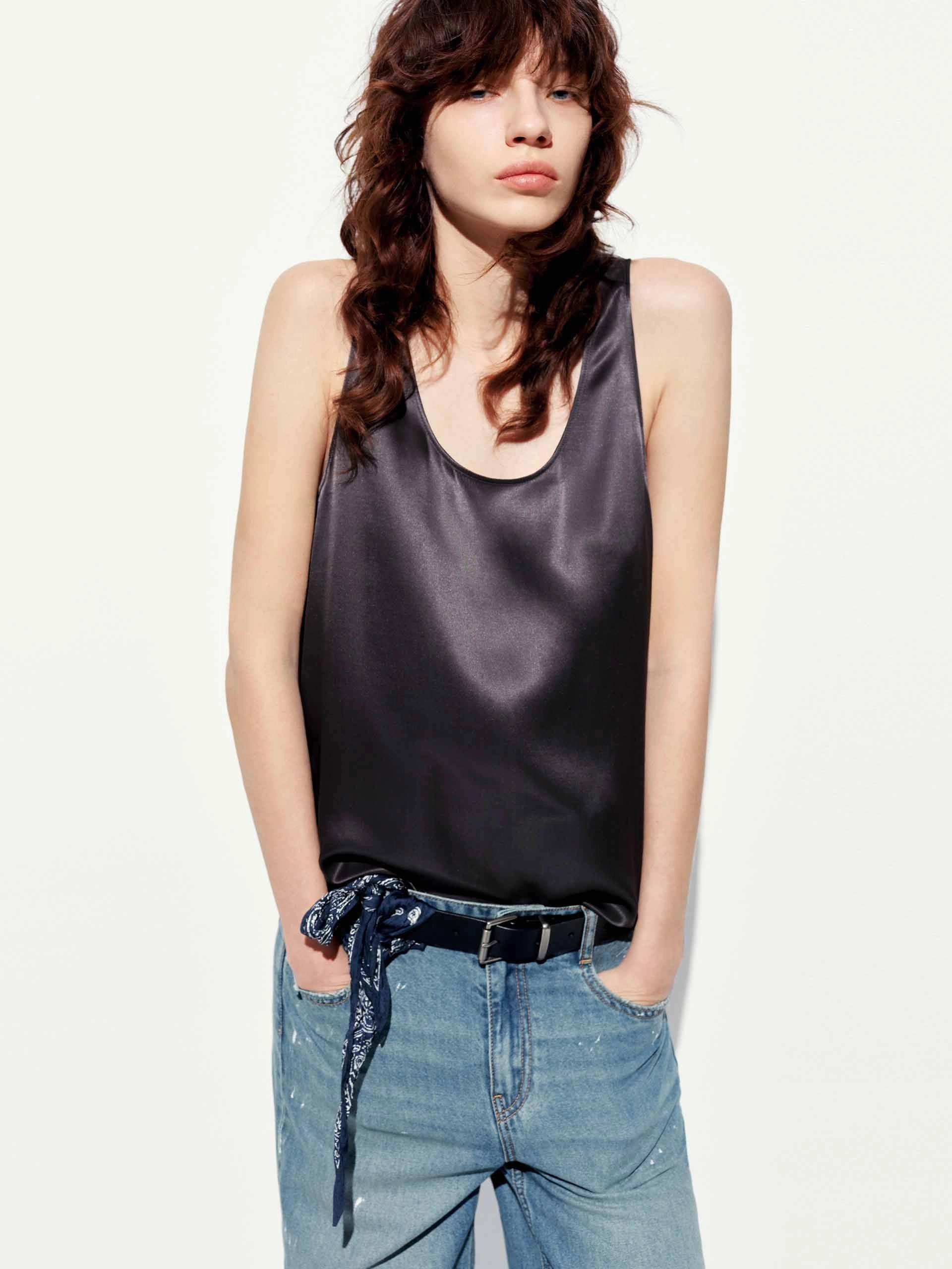 U-neck Silk Blend Tank Top High Thread Count Cotton