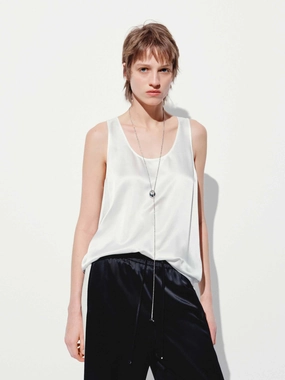 U-neck Silk Blend Tank Top Lightweight Design Multi Pocket Functional Design