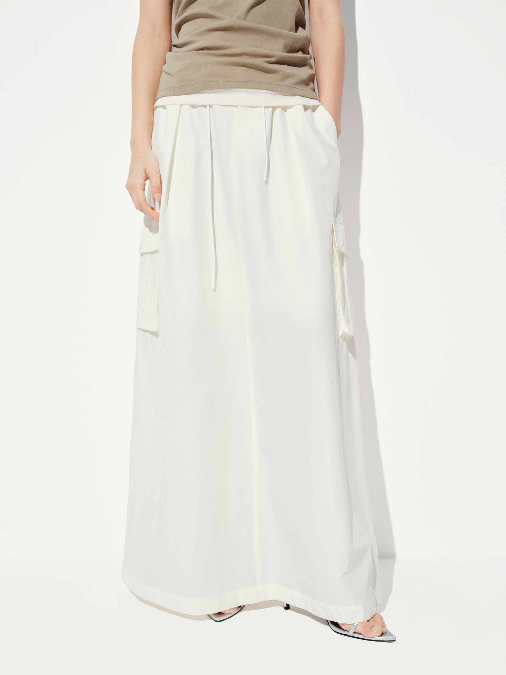 Comfort Ready Flexible Waist Back Slit Drawstring Skirt